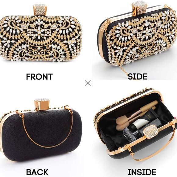 Rhinestone Evening Bag Clutch Purse Glitter Crystal Prom Handbag Women - Picture 2 of 8